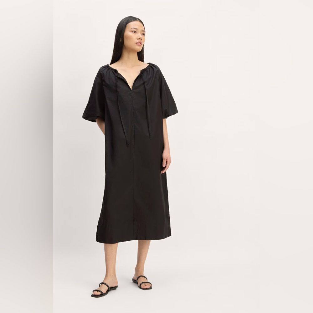 New Everlane The Supima® Puff-Sleeve Dress in Black Size M - Picture 1 of 13